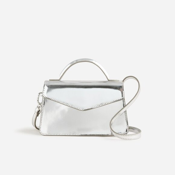 J. Crew Gracie Top Metallic Silver Handbag With Top Handle - Picture 1 of 7